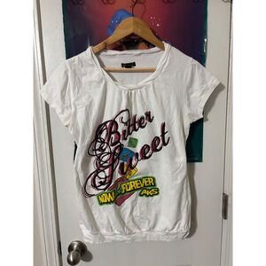 BITTER SWEET Womens Graphic T Shirt NOW FOREVER AKS White XXLarge y2k 2000s